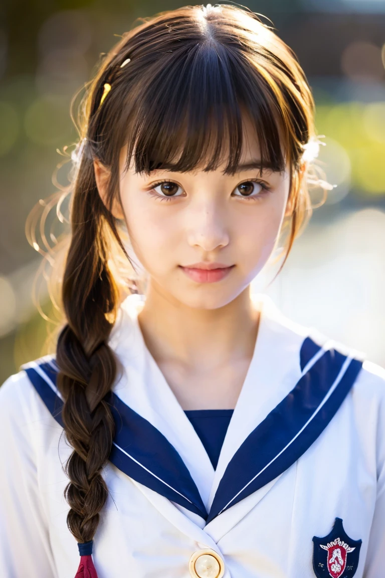 a beauty girl、17 age、japanese sailor suits、short braid、Pupils、