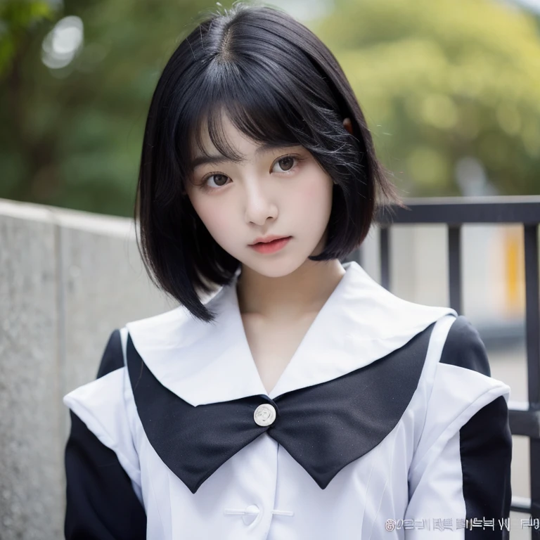 Black Hair Bob Korea person beautiful girl small breasts white and beautiful skin uniform hi-school girl Beautiful breasts