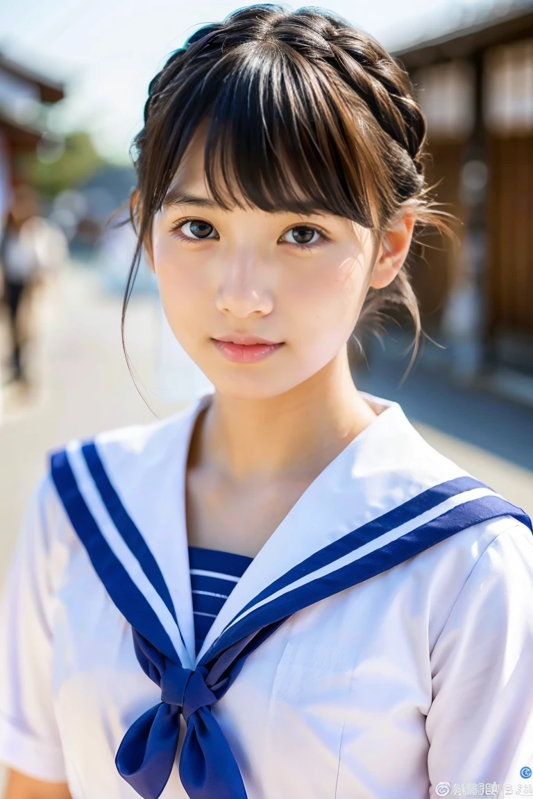 a beauty girl、、Japan Women's Sailor Uniform、short braid、Pupils、