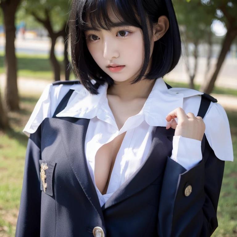 Black Hair Bob　korean small breasts　white and beautiful skin uniform　hi-school girl　Beautiful breasts　Panchira