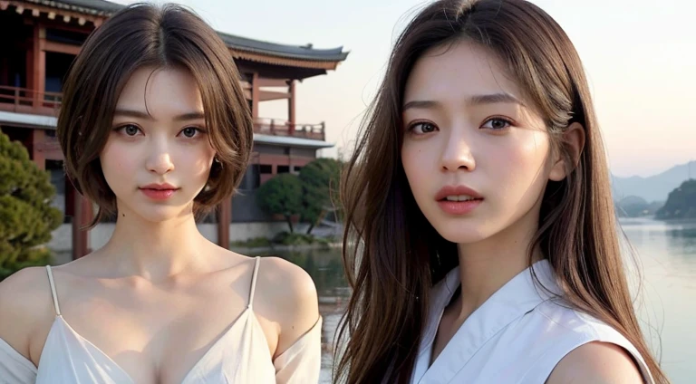 (Raw photo, Best Quality), (Realistic, Photorealsitic:1.3), masutepiece, Extremely delicate and beautiful, Soft light, (Brown hair, Shoulder-length straight hair swaying in the wind), Beautiful detailed girl, (Precise fingers, Eyes and faces with detailed, beautiful detailed nose, Beautiful detailed eyes, 1 girl, japanes, Neat and clean beauty, Cute, 年轻, dress shirts, Pants, (Half body:1.3), (medium breasts), Realistic face, Realistic body,long-sleeve、Gentle expression、Laughing a little