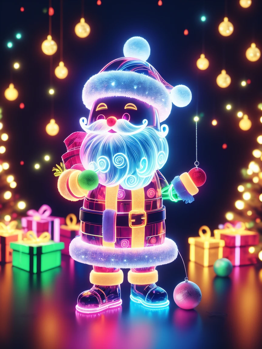 1 piece transparent glowing cute Christmas gift，Colorful transparent luminous plastic，Christmas decorations，Product design，luminous neon lights，Christmas background，hyper realisitc，hyper HD，high detal，Best quality at best，8K