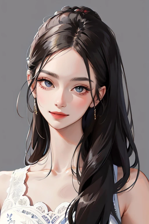 (masterpiece:1.2, best quality), (real picture, intricate details), 1lady, solo, upper body, casual, long hair, minimal makeup, natural fabrics, close-up face, smile, home