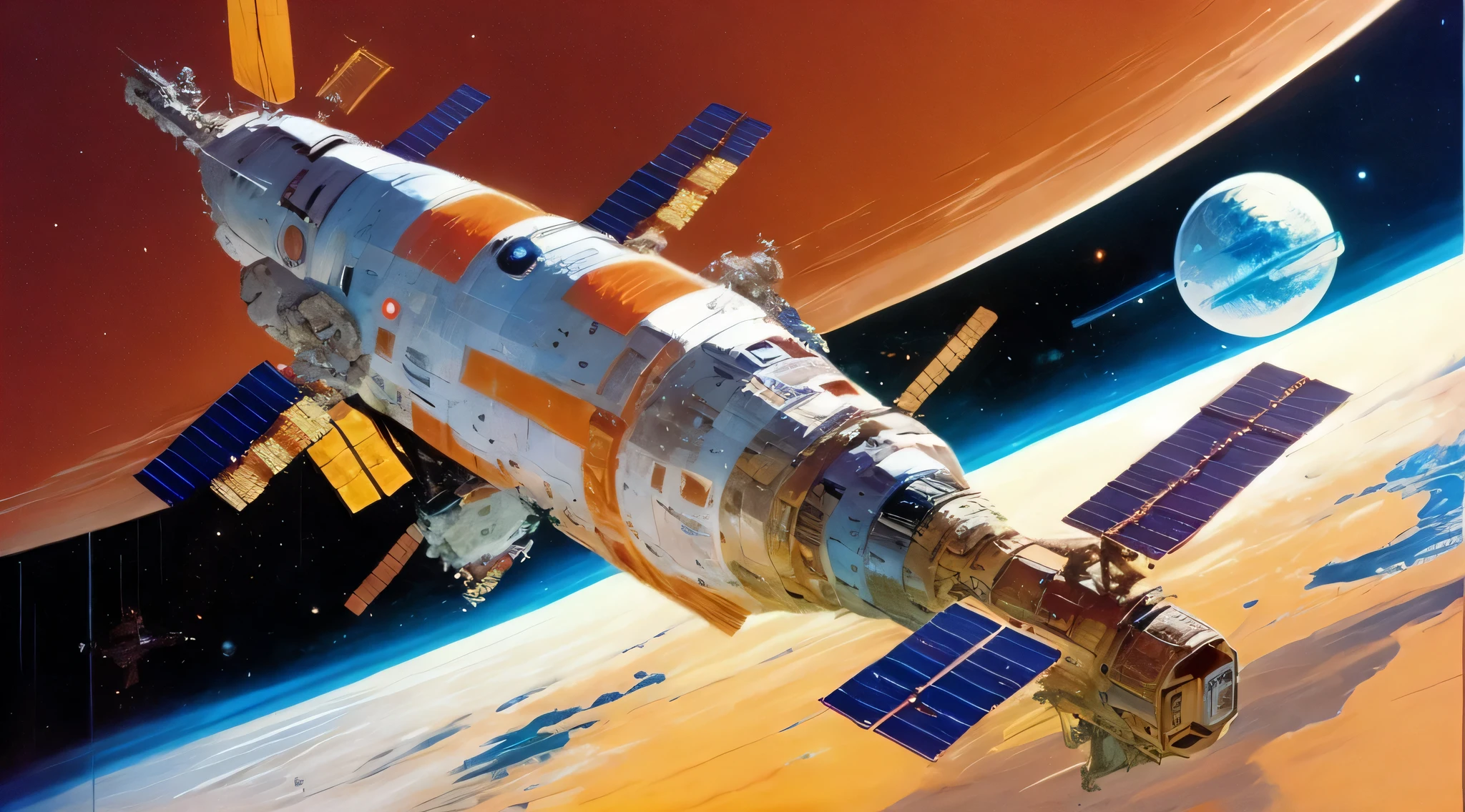 by John Berkey colorful space, Organic Spacecraft, fantasy space station, Space Transportation, Um ser celestial, Syd Mead, Frank Frazetta, John Berkey