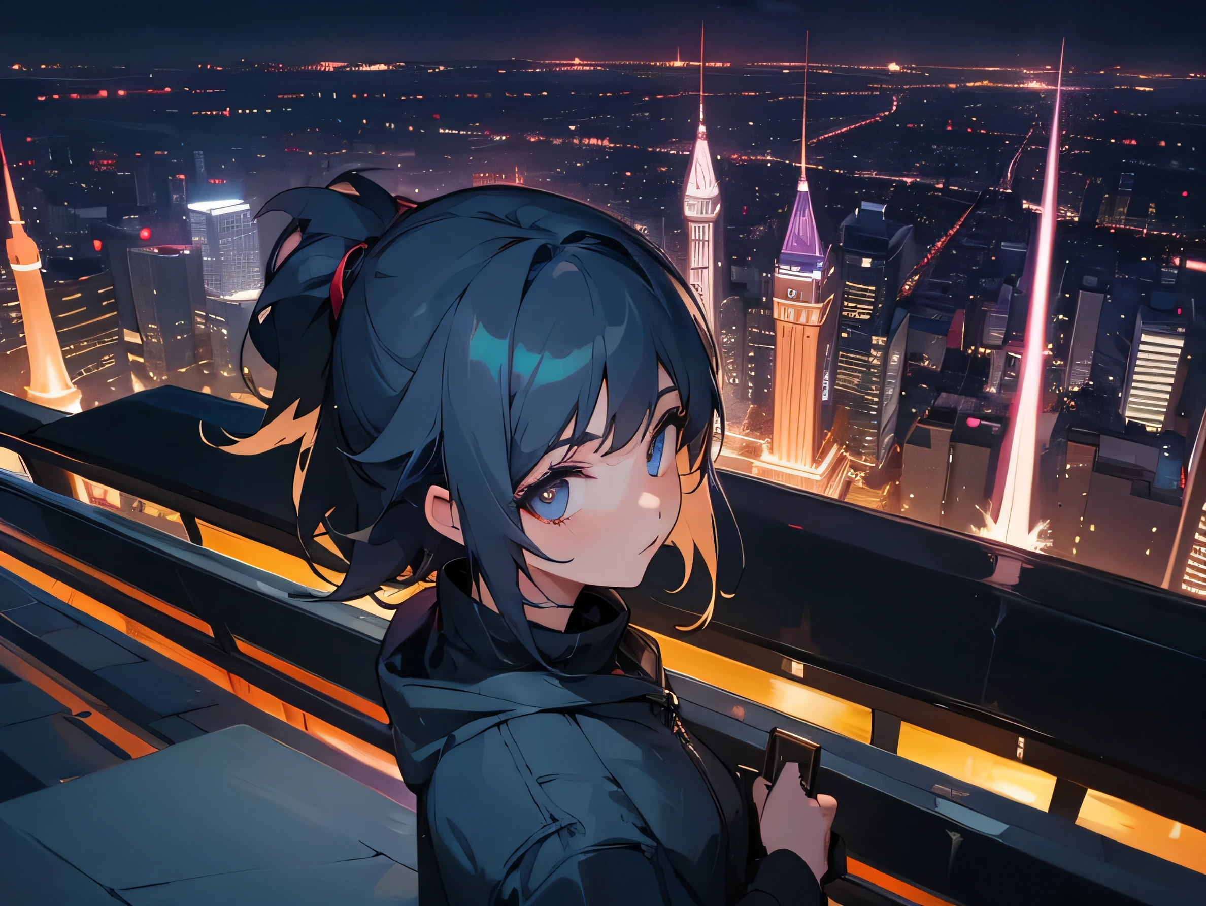 woman, looking at the urban night,