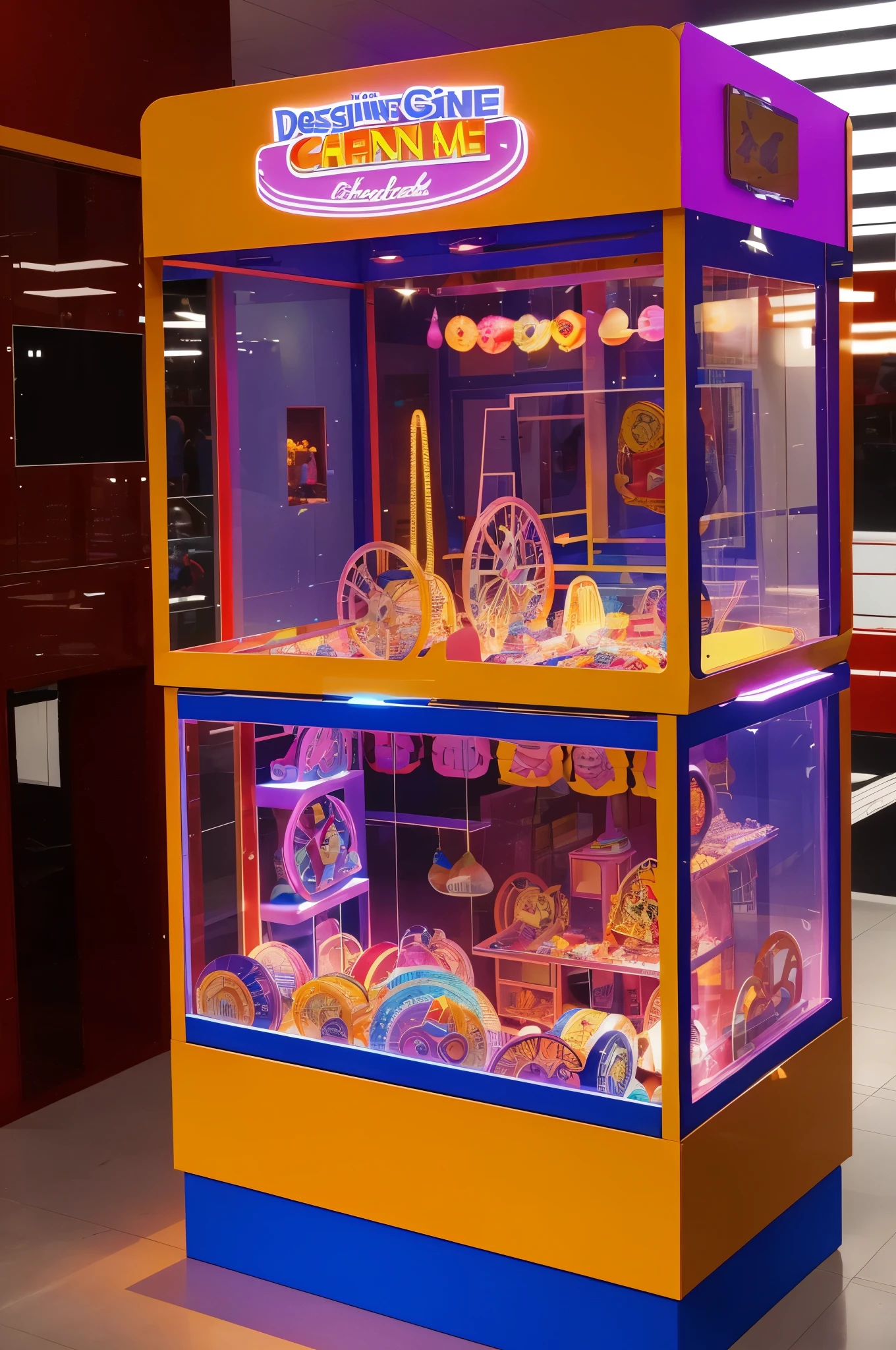 Design a claw machine,fashion and ,There are lighting effects,Product design,More concise,Sense of line,transparent pubic hair,There is a sense of technology,design sense,Lower color saturation,