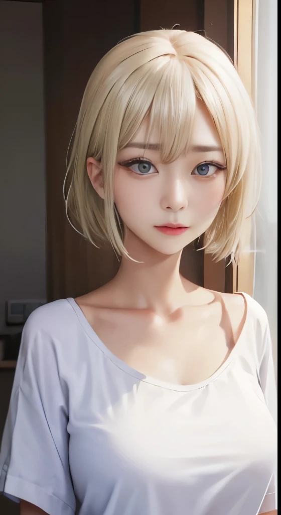 ((top-quality、8k、​masterpiece:1.3))、Crisp focus:1.2、Beautiful woman with perfect body shape:1.4、full-shot:1.2、((layers-Cut:1.2、Kamimei))、(Thin and large long T-shirt:1.1)、A woman who came to see me in my private room late at night:1.2、Highly detailed facial and skin texture、A detailed eye、二重まぶた、Emotional manifestation、Moisturized eyes、I feel lonely and want to cry、expression of loneliness、embarrassed from、Kamimei