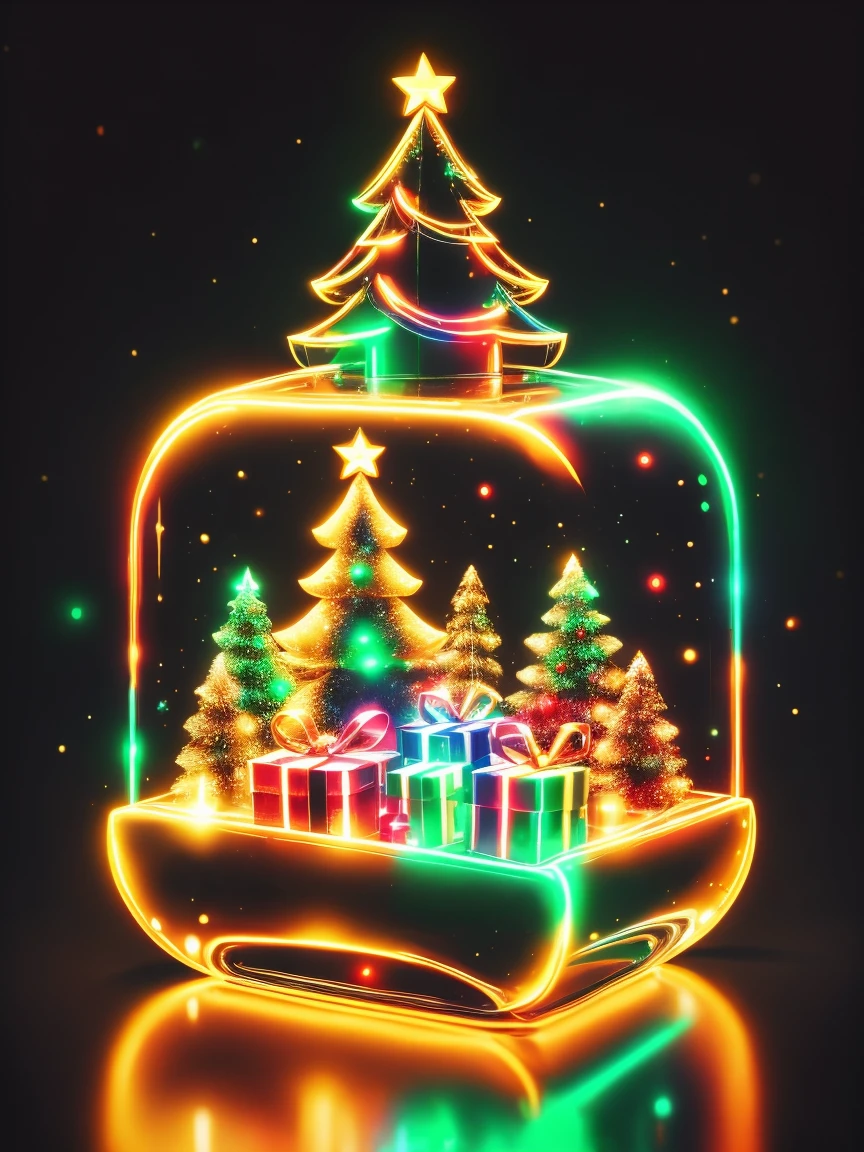 1 piece transparent glowing cute Christmas gift，Colorful transparent luminous plastic，Christmas decorations，Product design，luminous neon lights，Christmas background，hyper realisitc，hyper HD，high detal，Best quality at best，8K