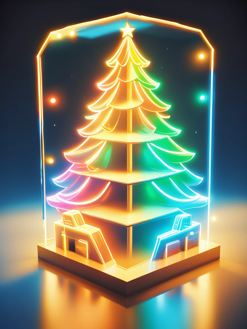 1 piece transparent glowing cute Christmas gift，Colorful transparent luminous plastic，Christmas decorations，Product design，luminous neon lights，Christmas background，hyper realisitc，hyper HD，high detal，Best quality at best，8K