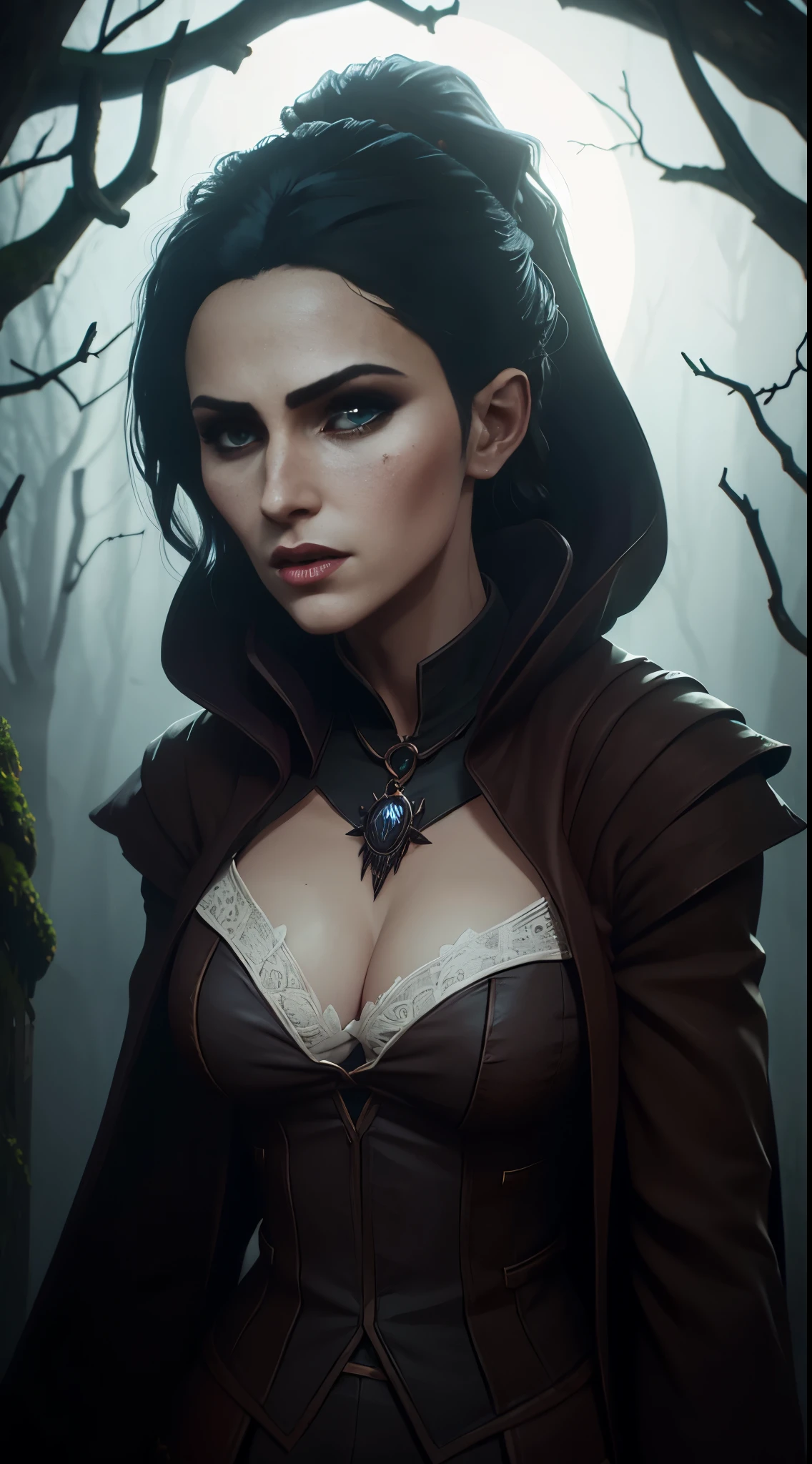 a woman in a black and gray outfit walking through a forest, fantasy leather clothes, hyperrealistic fantasy art, fantasy style clothes, artgerm julie bell beeple, yennefer of vengerberg, very stylish fantasy armor, Yennefer, Alena Aenami e Artgerm, fantasy clothing, Amazing 8K character concept art