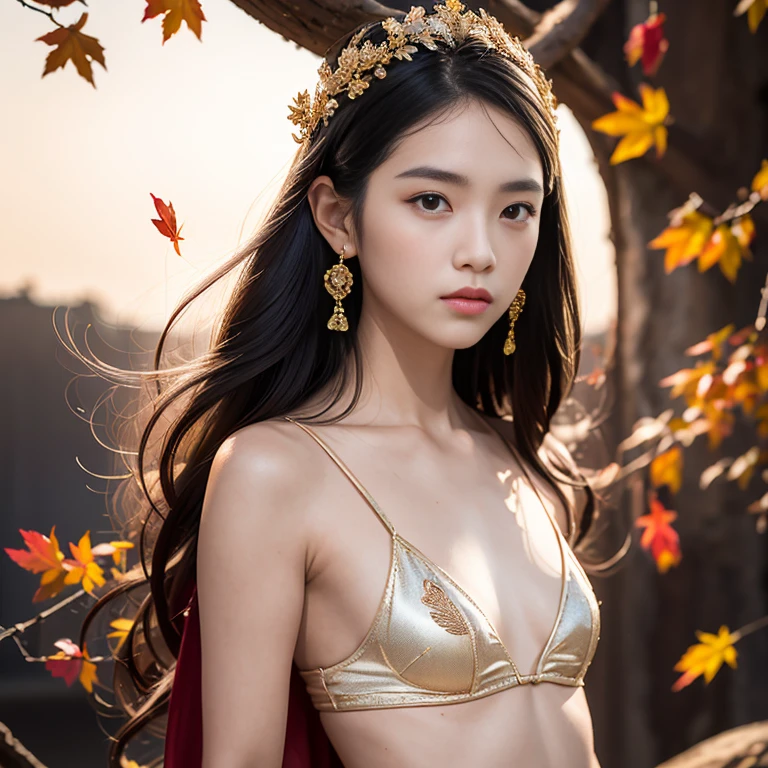 32K autumn views(tmasterpiece,k hd,hyper HD,32K)Long flowing black hair,ponds,zydink, a color, Autumn ( nipple), (Blue and white silk scarf), Combat posture, looking at the ground, long whitr hair, Floating hair, Carp pattern headdress, naked body,small breasts, brownpink nipples (Abstract gouache splash:1.2), Pink petal background,Pink and white autumn sunset leaves flying(realisticlying:1.4),Black color haillen leaves flutter,The background is pure, A high resolution, the detail, RAW photogr, Sharp Re, Nikon D850 Film Stock Photo by Jefferies Lee 4 Kodak Portra 400 Camera F1.6 shots, Rich colors, ultra-realistic vivid textures, Dramatic lighting, Unreal Engine Art Station Trend, cinestir 800,Long flowing black hair,naked body