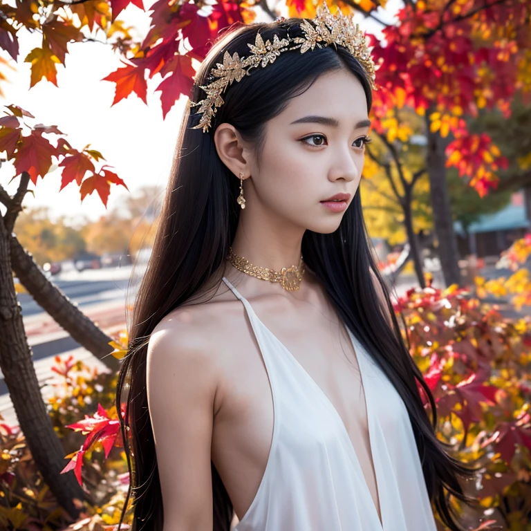 32K autumn views（tmasterpiece，k hd，hyper HD，32K）Long flowing black hair，ponds，zydink， a color， Autumn （ nipple）， （Blue and white silk scarf）， Combat posture， looking at the ground， long whitr hair， Floating hair， Carp pattern headdress， naked body，small breasts, brownpink nipples （Abstract gouache splash：1.2）， Pink petal background，Pink and white autumn sunset leaves flying（realisticlying：1.4），Black color haillen leaves flutter，The background is pure， A high resolution， the detail， RAW photogr， Sharp Re， Nikon D850 Film Stock Photo by Jefferies Lee 4 Kodak Portra 400 Camera F1.6 shots, Rich colors, ultra-realistic vivid textures, Dramatic lighting, Unreal Engine Art Station Trend, cinestir 800，Long flowing black hair，naked body