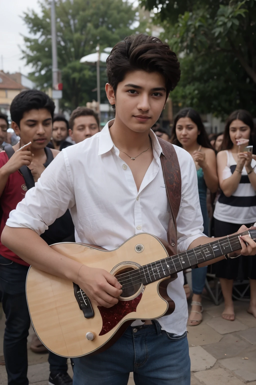 Make a boy with guitar and fans in conert, name darshan raval