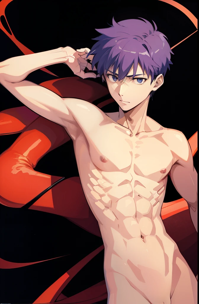 draw a pornagraphic image of shinji from evangelion , make him nude, make random background