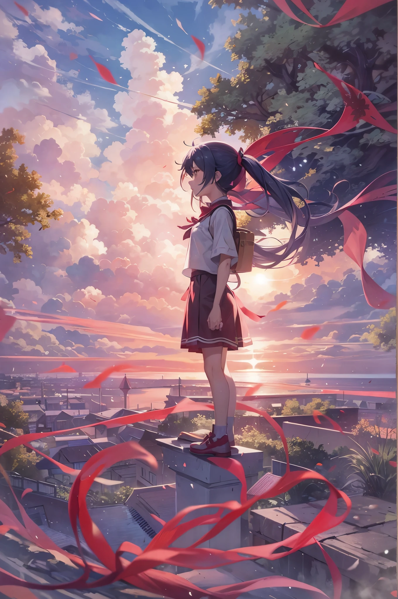 showing a red thread of fate in the world of your name and weathering with you
