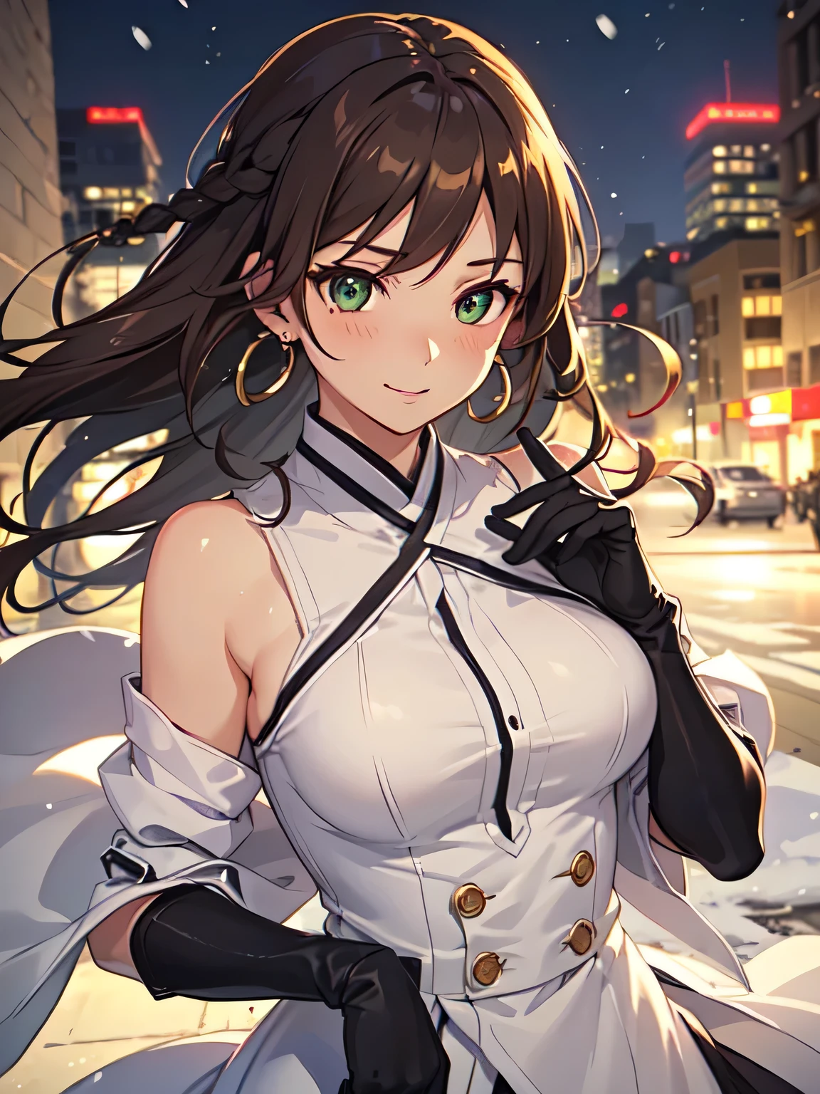Anime girl in white dress with black gloves and gloves - SeaArt AI
