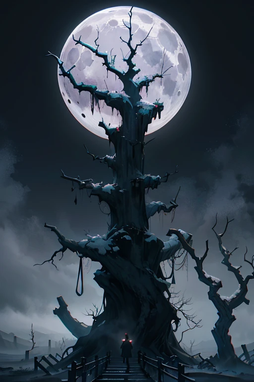 (best quality,4k,8k,highres,masterpiece:1.2),ultra-detailed,(realistic,photorealistic,photo-realistic:1.37),sinister presence,ominous atmosphere,dark,winter night,chilling wind,moonlit sky,hauntingly beautiful,menacing shadows,twisted Christmas tree,decaying ornaments,creepy dolls,ghostly figures,misty graveyard,eerie silence,bleak landscape,frozen branches,desolate,isolated,ominous,spooky holiday,gothic,macabre,haunted,whispering spirits,cold moonlight,haunting beauty,frozen wasteland,darkened souls,grim,lonesome,despair,unsettling,enchanted night,lost souls,haunting melodies,gloomy,nightmare,grim ambiance,pale moonlight,unearthly presence,dark secrets,lurking darkness,dreadful,harrowing silence