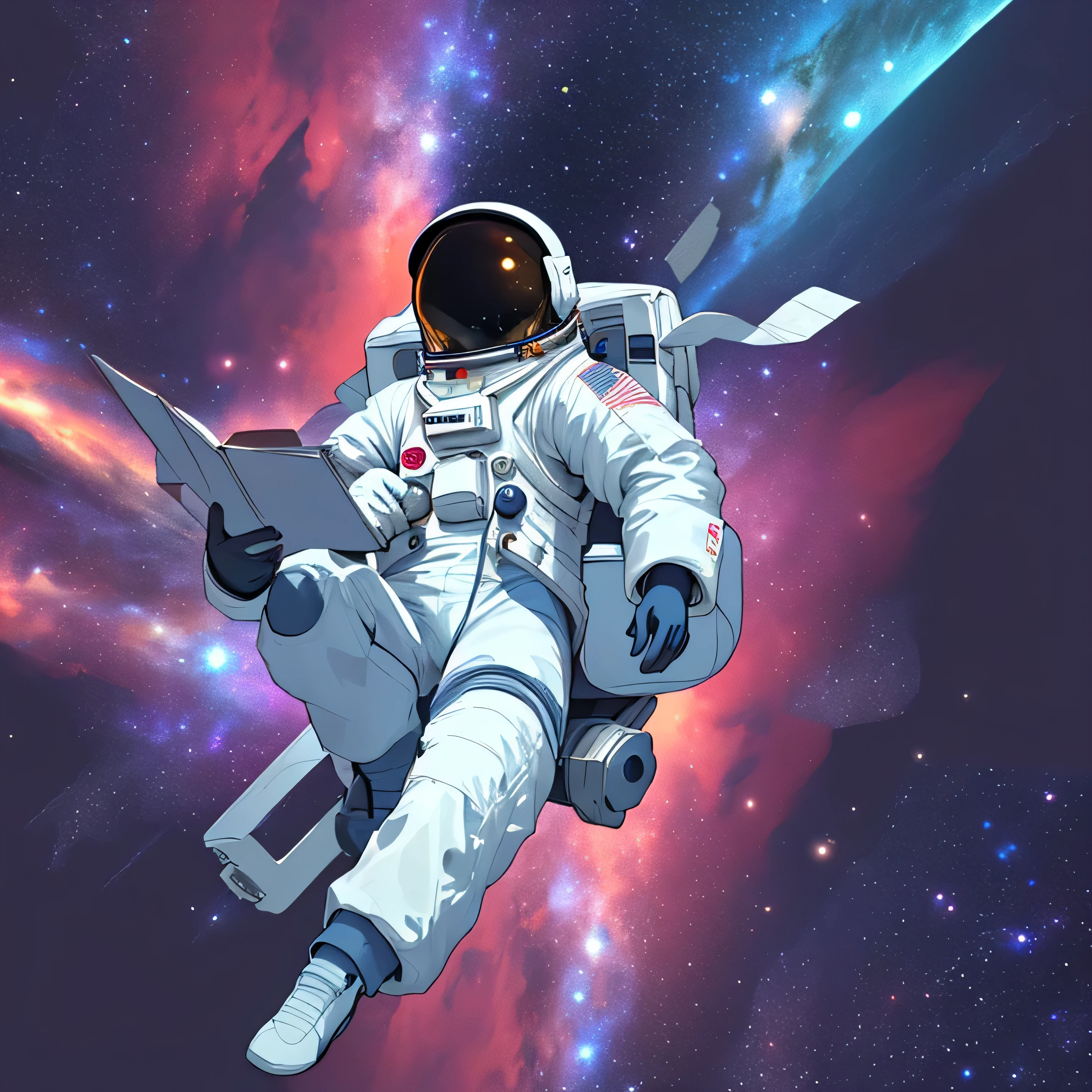 floating astronaut, galaxy background