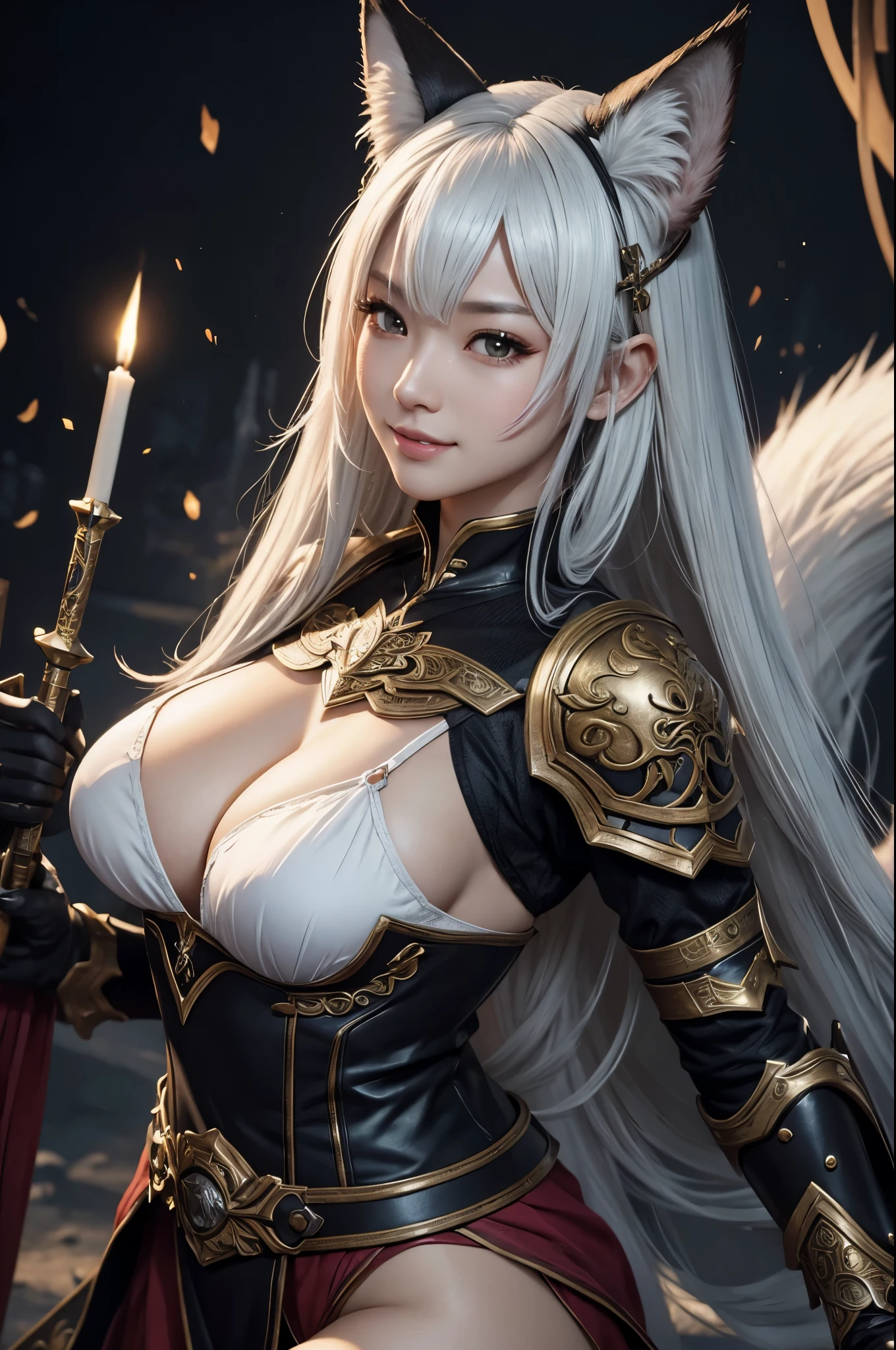 8K,大きな胸を持つ赤と黒のA sexyな鎧を着た性の接写、A 40-year-old woman,thick white hair、big breasted werewolf,Super beauty,(Lifelike),black skin,chengwei pan on artstation、 By Jan J.、 intricate fantasy art、Assassin,Stunning character art、 Fanart Meilleure ArtStation、 Magnificent and elaborate character art、 Maid's Armor、Highly detailed artgerm、 Detailed Digital Animation Art、 ArtGerm on ArtStation Pixiv、 Girl in armor、dynamic ungle、超A high resolution、cool smile、real looking skin、魅惑的、A sexy、Active、Wolf ears,A gaze that seduces viewers,long red wolf claws,