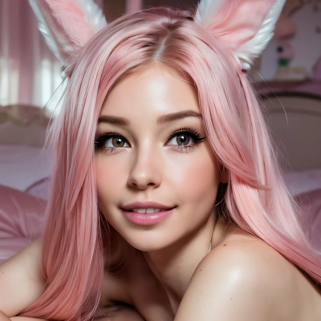 1girl, blonde hair, medium hair, cat ears, pink eyes, (scared face:1.3), (blush:1.3), (completely naked:1.3), perfect pussy, spread legs, medium boobs, nipples, on bed, night, best quality, ultra-detailed, realistic