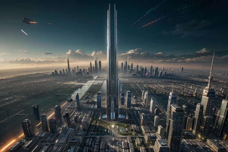 On an unknown planet lies a futuristic fantasy city with huge buildings of technological design (die eine unendliche Allee bilden), con estructuras acristaladas en plata, Gold- und Bronze-Spektakel, (con colores vivos). ENSOLADO Bodenbelag (Glanzlos). Menschen, die herumlaufen. (similar to Coruscant from Star Wars). Clearly defined image with many buildings together. Gestochen scharfes, gut definiertes 8K-Bild. The buildings rise high in the background.,8