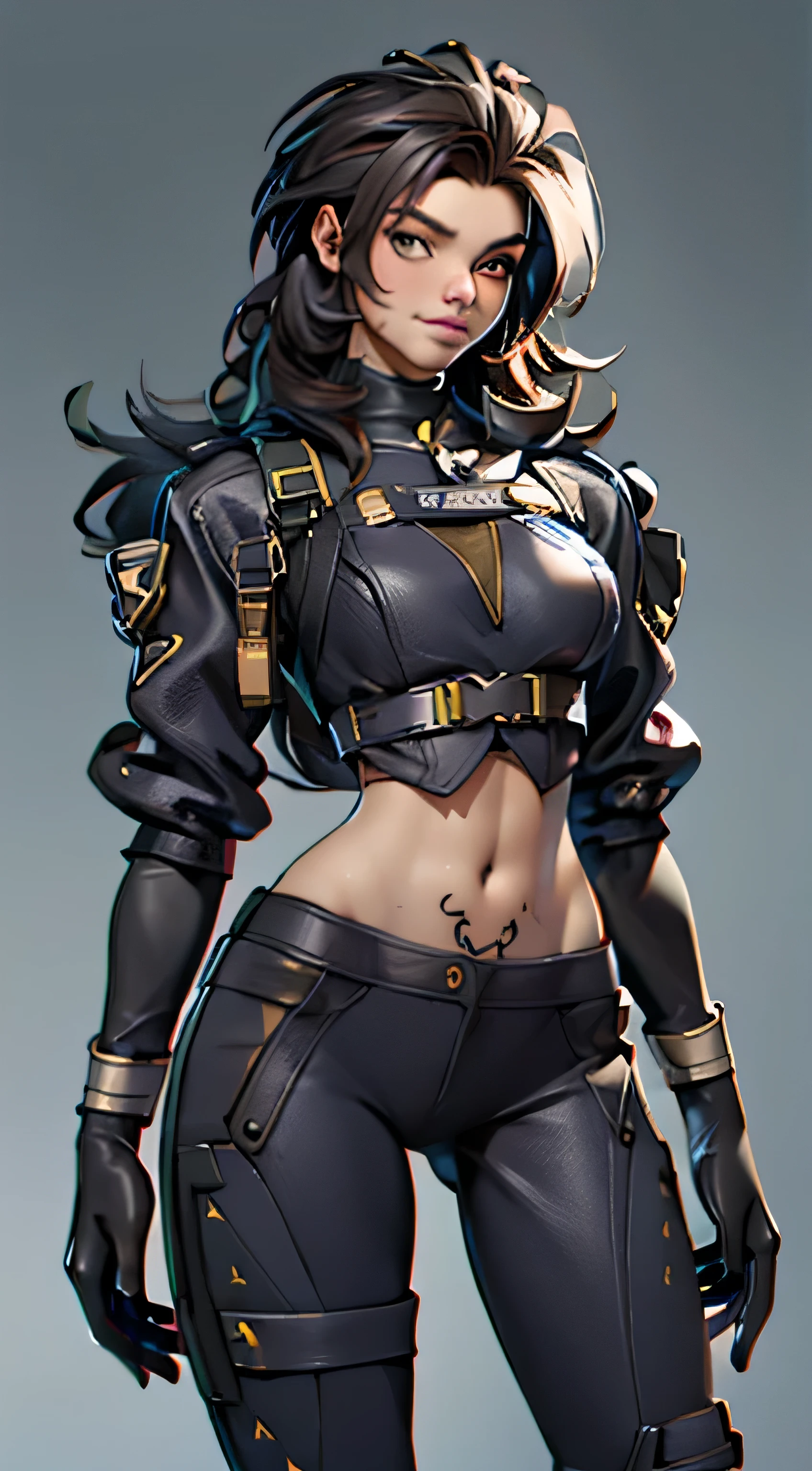 11:23(((Best quality: 1.4))),(Unbeatable masterpiece), (hyper HD),(Hyper-realistic 8k CG)、(dark colored hair) ((( body))), (((1 girl in))), 25-year-old American soldier with perfect body,,Beautiful and well groomed face,muscular body:1.2,detailed solid color jacket, (Pictures from head to thighs), Complex equipment, Dark Green,long trousers,Close-fitting clothes are dark,With white stars and off-white stripes,,,,,Metal electronic parts for armor, Poison tattoos )