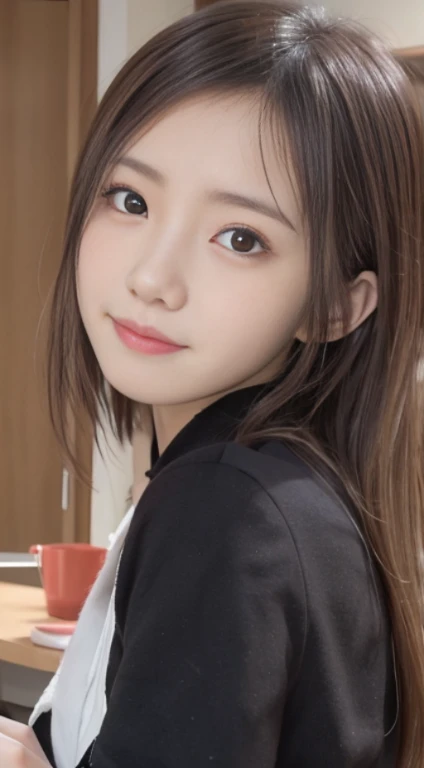 15 year old gray hair、beautidful eyes、real looking skin、high school guiller suit、small tits、(8K、masterpiece)、(reallistic、フォトreallistic)、top-quality、ighly detailed、The ultra-detailliert、Beautie、cute little、japanes、Idol、A smile、Close-up portrait、Healthy face、Tehepero