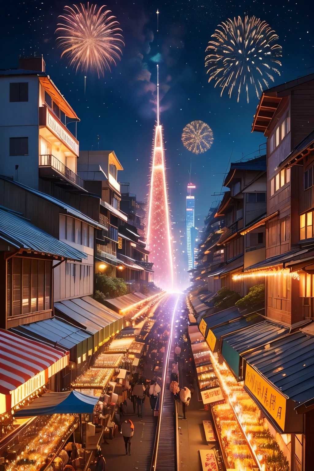 ((Best Quality)), ((masutepiece)), new year, In 2024, Happy New Year, futuristic cities, kirakira, sparklers