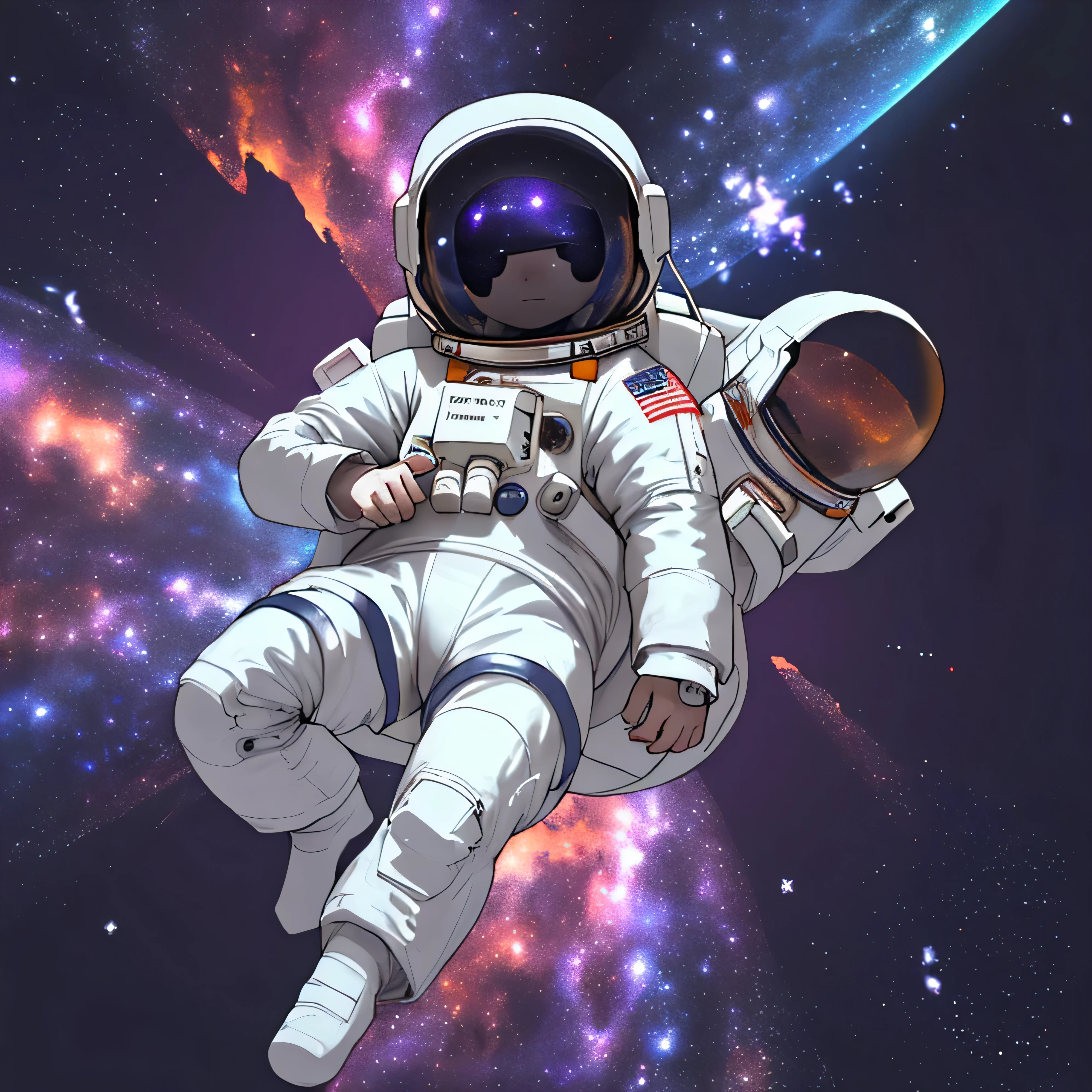 floating astronaut, galaxy background
