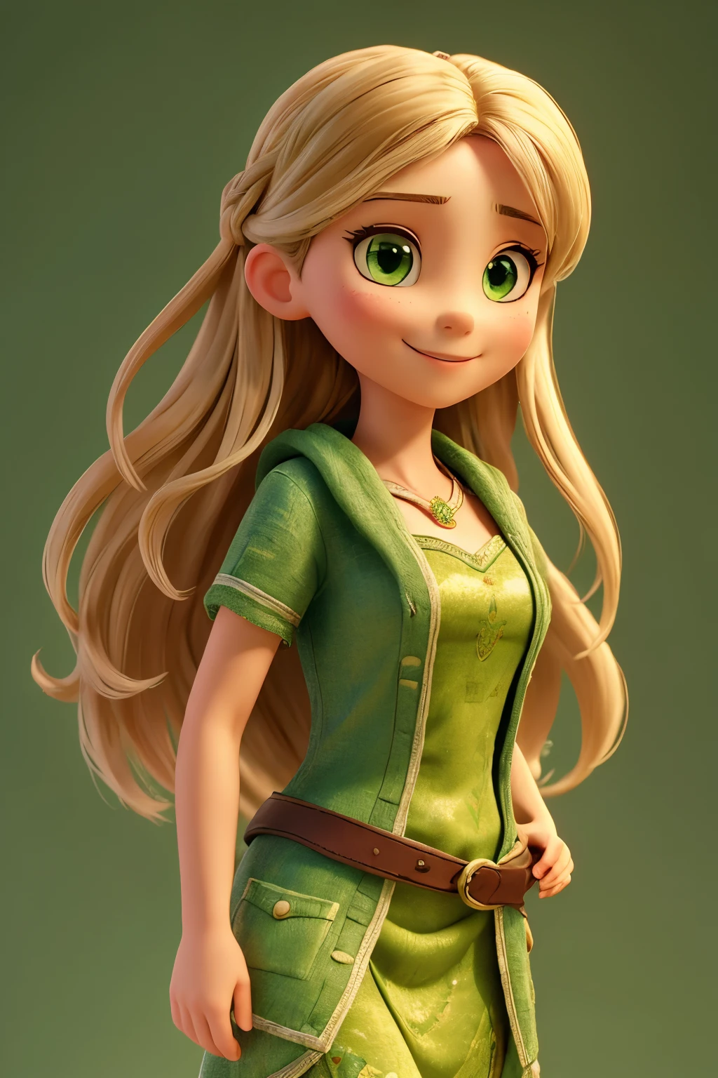 (masterpiece:1.2, best quality), (real picture, intricate details), 1lady, solo, full body, casual, long hair, minimal makeup, natural fabrics, close-up face, smile, green background
