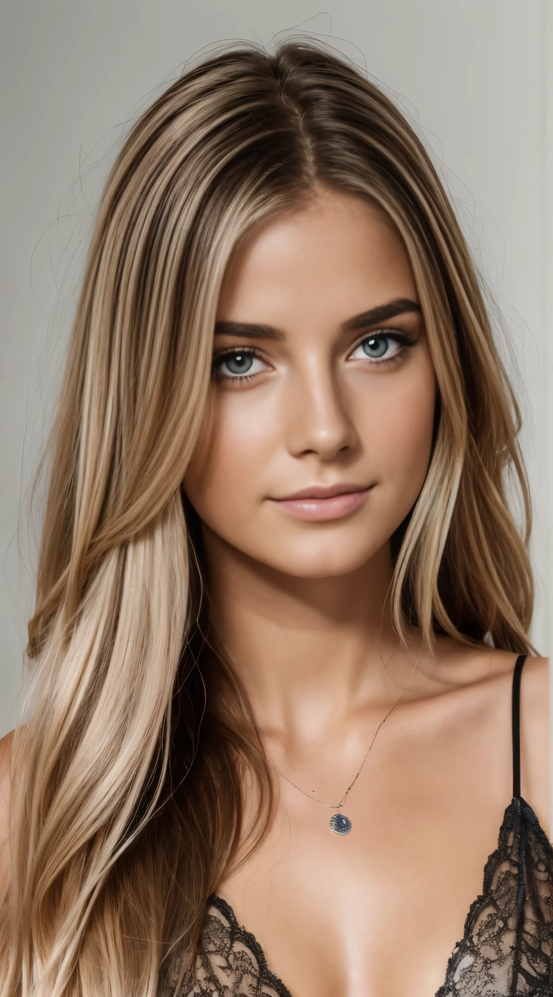 Natural photography of a beautiful girl, Tragen eines lockeren Crop-Tops, sich vorbeugen, langes, wallendes blondes Haar, Large bust, Sperrt die Augen in die Kamera, Lidschatten, Symmetrische Augen, symmetrisches Gesicht, fotorealistisch, Fotografie, Pfadverfolgung, Spiegelnde Beleuchtung, Volumetrisches Gesichtslicht, Pfad nachgezeichnetes Haar, Sichtbare Schatten, kompliziert, Aufwendig, leerer Hintergrund