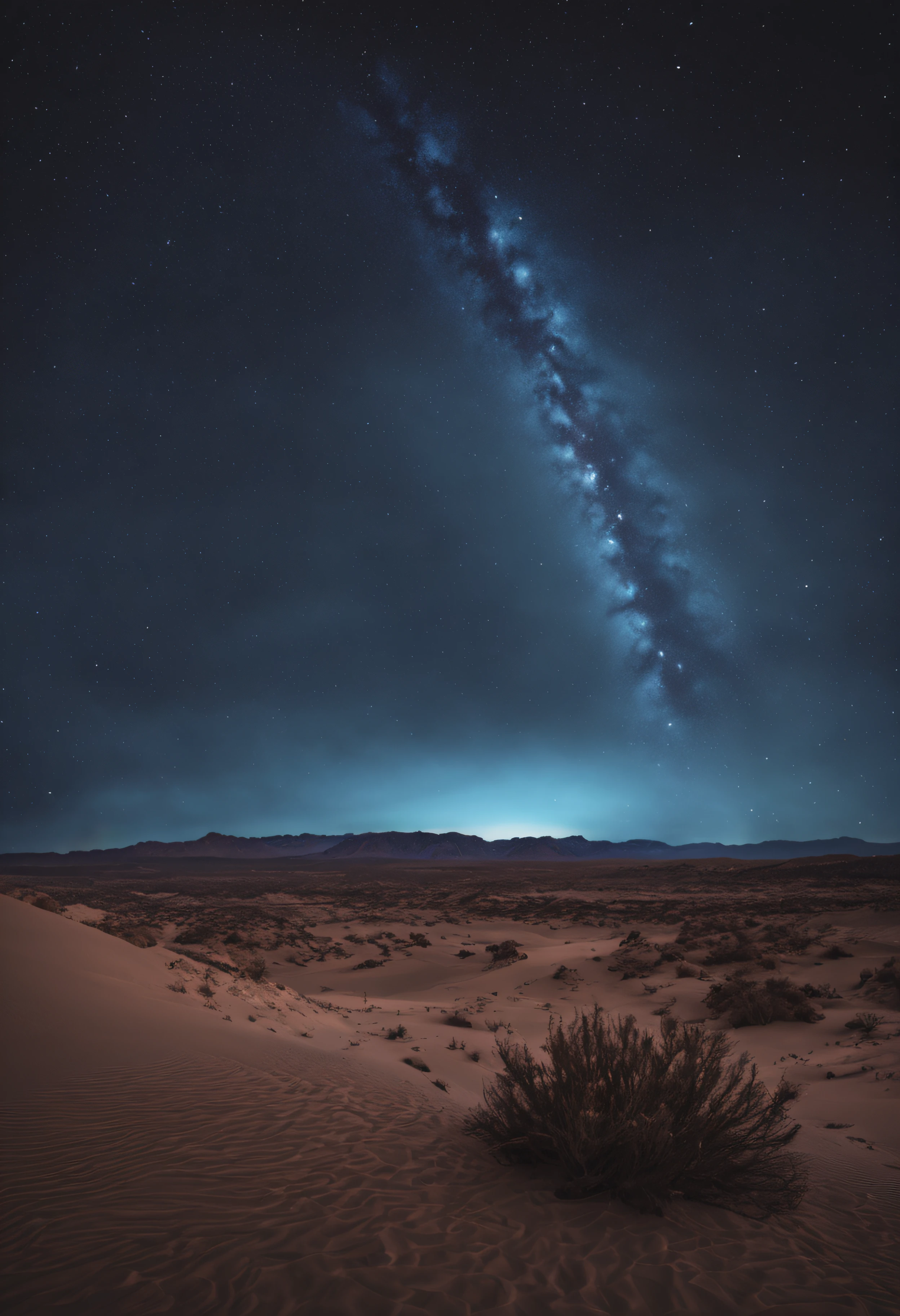 Desert at night，blue tint，starrysky
