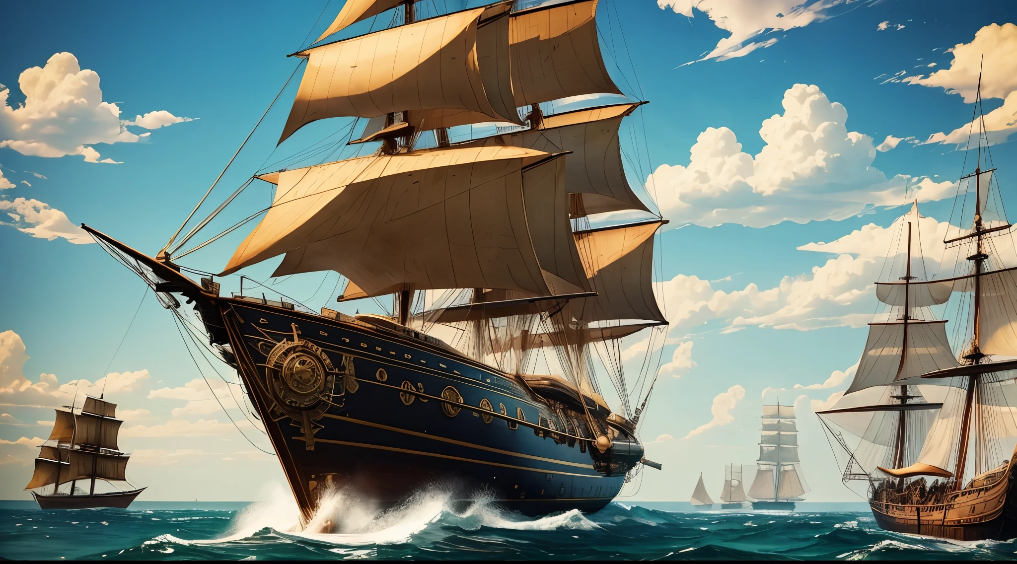 Steampunk, flying sailboat like an airship