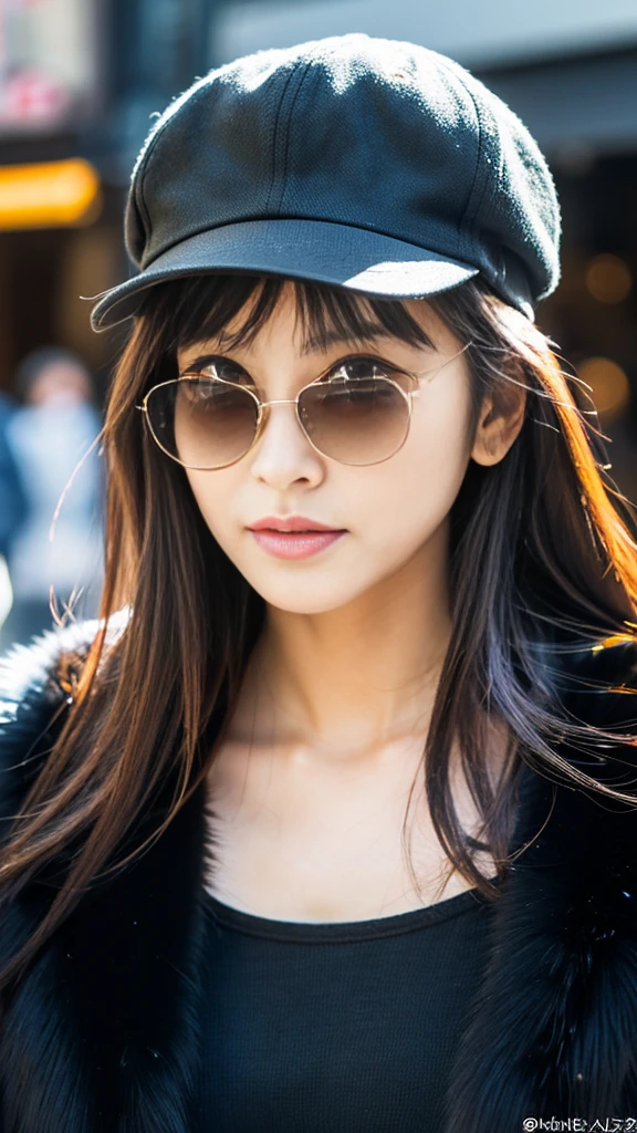 Best-quality, Masterpiece, Ultra-High-Resolution, (Photorealistic:1.4), Raw-Photo, Extremely-Details, Perfect-Anatomy, Ultra-Detailed,
1girl, the most famous Japanese actress, wearing black cap with cool design and black luxurious fur coat, quickly put on sunglasses that were in her hand, walking through Tokyo's main street,
extremely beautiful face llike a most popular Japanese actress, extremely beautiful body, perfect proportion