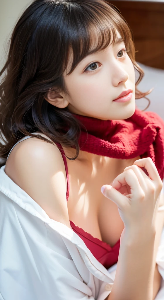 ((messy hair)),tmasterpiece , Best quality at best, ultra - detailed, RAW photogr, Extremely Delicately Beautiful,A high resolution, 1 girl in, 25 age old, Beautiful Japan Girl, small, lush lips, curlies,short detailed hair, 我的眼睛下面有一颗small痣, 詳細な目,detailedfacialfeatures, detailed arms,detailed finger,Detailed leg glue pajamas))