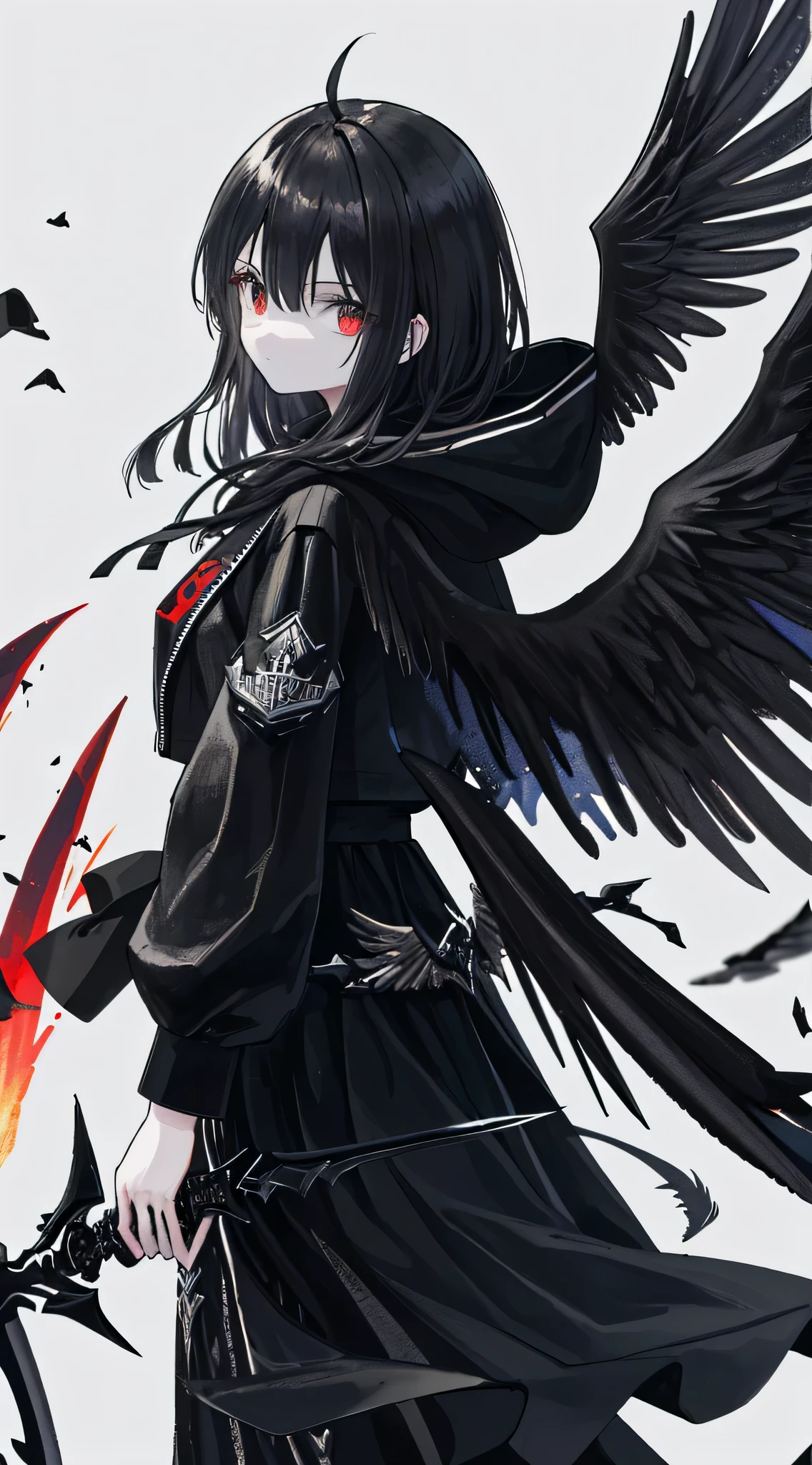 actual, 4K, Angels with big wings, Blackn clothes, one sword, hooding'War background image (disarray)