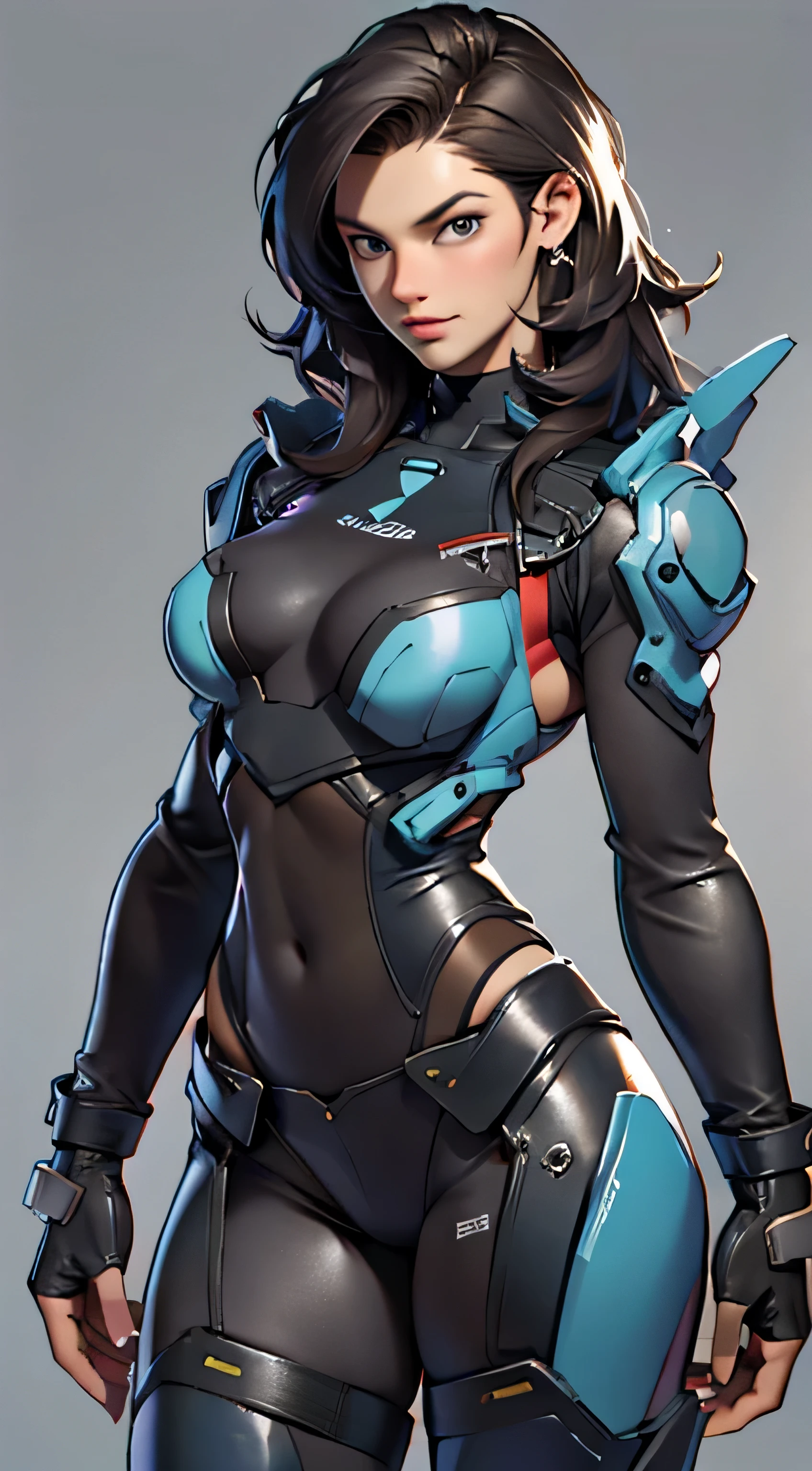 11:23(((Best quality at best: 1.4))),(Unbeatable masterpiece), (hyper HD),(Hyper-realistic 8k CG)、（dark colored hair） ((( body))), (((1 girl in))), 25-year-old American soldier with perfect body,,Beautiful and well-groomed face,muscular body:1.2,Solid royal blue jacket with details, (Pictures from head to thighs)， Complex equipment, royal blue，long trousers，The clothes inside are dark，Clothes with armored metal electronic parts, Poison tattoos )