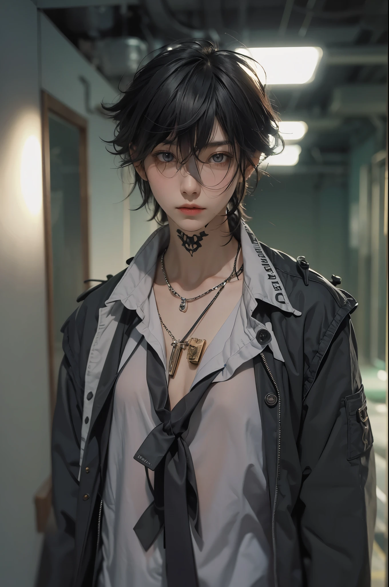 A close up of a person wearing a black jacket and a tie - SeaArt AI