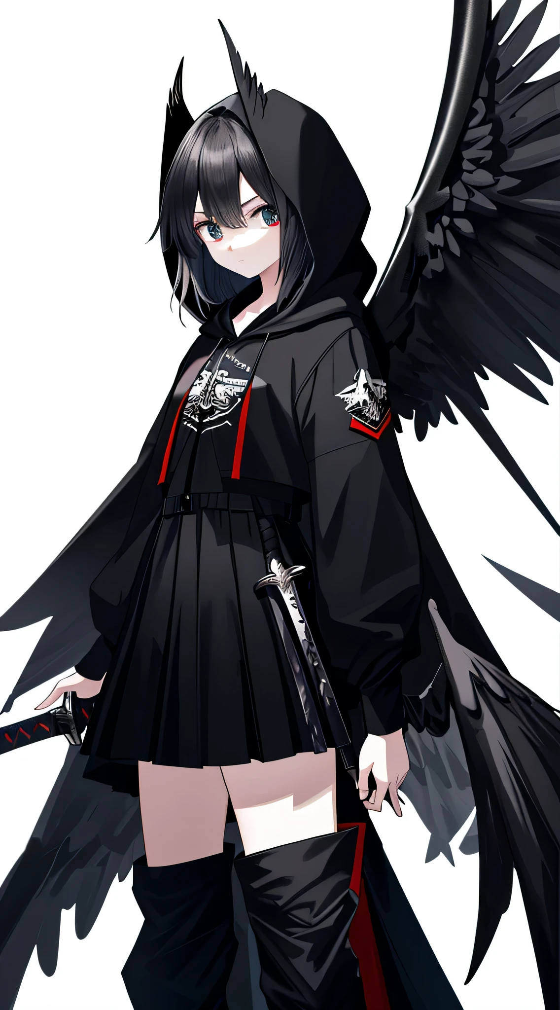 actual, 4K, Angels with big wings, Blackn clothes, one sword, hooding'War background image (disarray)