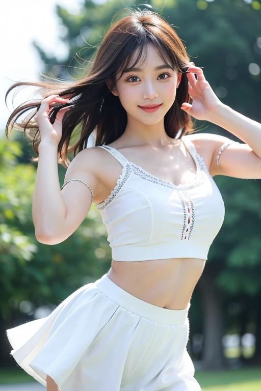 (realisitic、Photorealsitic:1.37)、(8K、Raw photography、top-quality、masterpiece:1.2)、cute little、ultra-detailliert、Heart-shaped pupil、physically-based renderingt、超A high resolution、Kodak Vision Color、Captured with an Arricam LT camera、bokeh dof、foco nítido、
looking at viewerer、Photorealsitic、realisitic、独奏、Photorealsitic、top-quality、extra detailed face、extremely detailed eye and face、beatiful detailed eyes、absurderes、信じられないほどabsurderes、haunting smile、hair messy、Floating hair、、white skirt dancing in the wind,beautifully detailed、Visible white panties、beautifully detailed、Bust shot shooting。