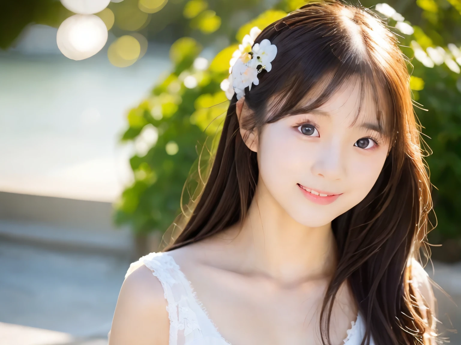 asian portrait,Photorealsitic, Good looking and big eyes,Young girls,White Dress