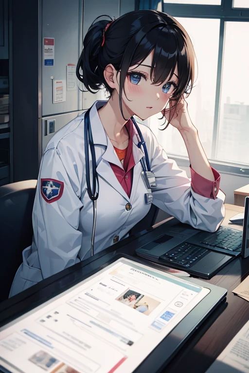 Female doctor、Beautuful Women、35 year old、medical examination、sitting on、