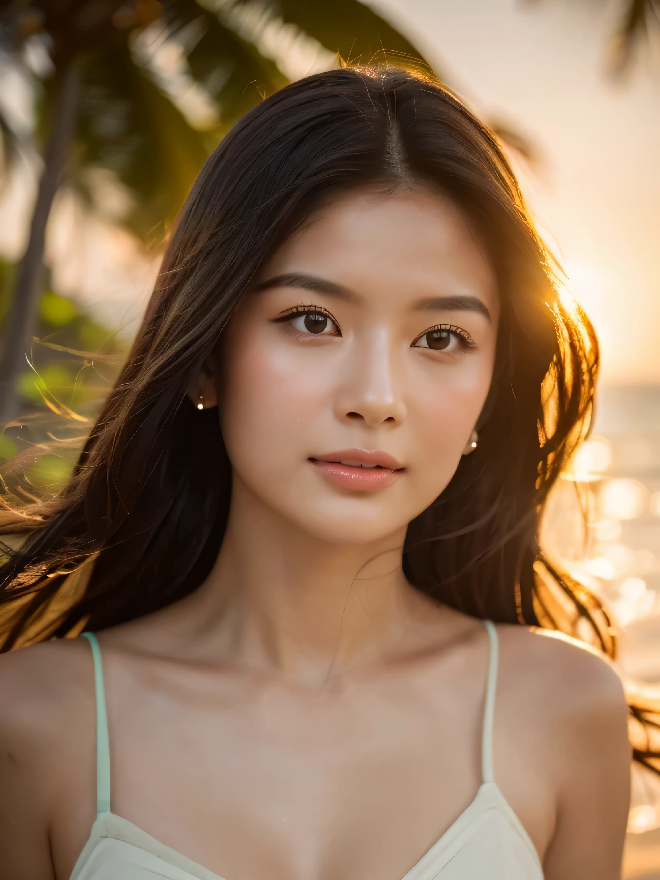 (bestquality,10,10,highres,masterpiece:1.2),ultra-detail,(Realistic,photoRealistic,photo-Realistic:1.37),Thai Women,Girl in the garden,Wear swimsuits with beautiful details...,Posing for close-up photos at the beach,Wet hair and swimsuit from the sea,The background is bright with a clear sky and soft light...,ISO 100,Shutter speed 1000,F-stop 2.0,Capture the beauty of the moment,beach feel,vibrant colours,The light is soft and natural..,Express happiness and confidence,sparkling water drops, sandy beach,clear blue ocean,relaxing atmosphere,Silent and silent,Green palm trees line the beach...,Graceful waves crash gently...,Magical golden light,Beautifully defined facial features,Long and flowing hair,The skin is glowing and sun-kissed...,Delicate texture on the skin,Tropical Paradise,summer vacation feeling