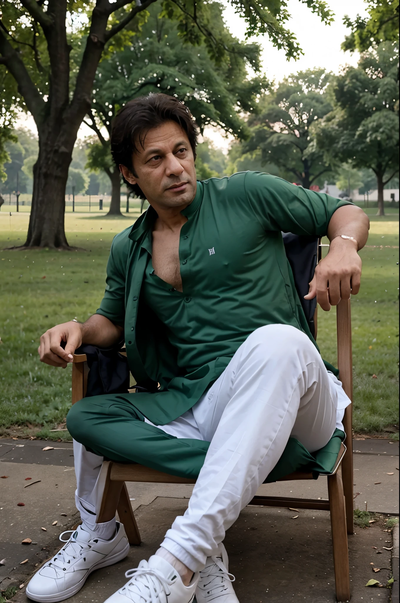 Imran Khan setting in a chair in Green Park