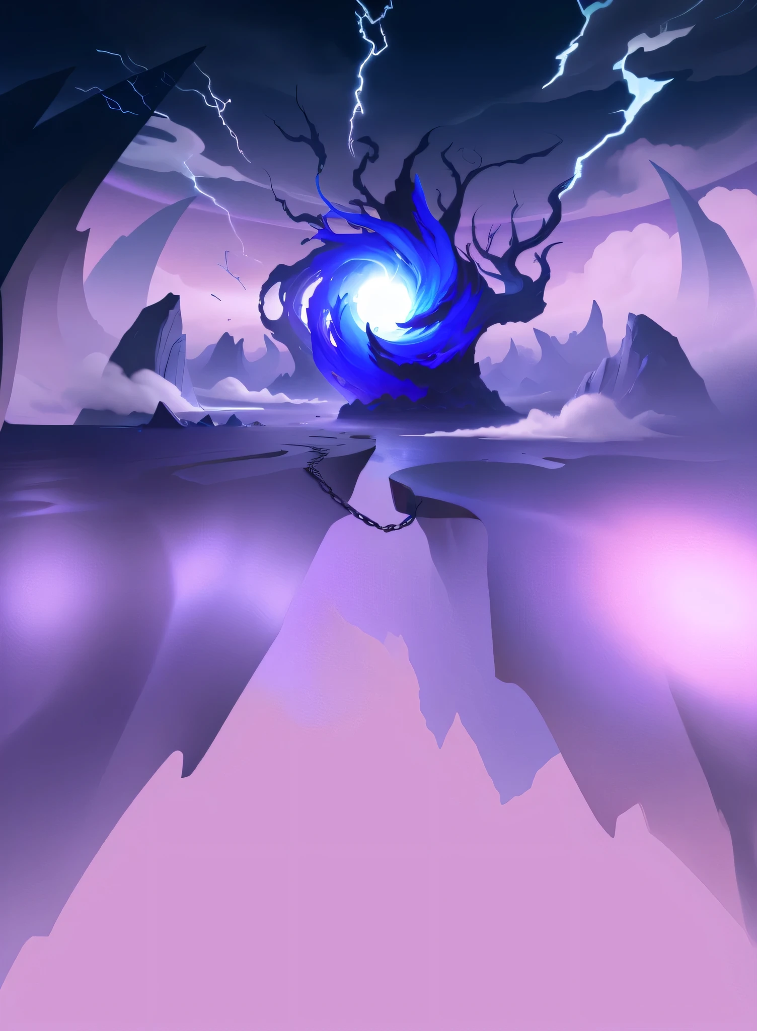 There is a digital painting，The painting shows a blue ball in the hole, stylized storm, odin's stone arena background, Magical battlefield background, Magical battlefield background, game concept, dark dimension portal, abstract twist of fate, arte de fundowork, swirling scene, Fantasy game art style, arte de fundo, Mysterious art style, stylized concept art, abstract environment, Game illustration