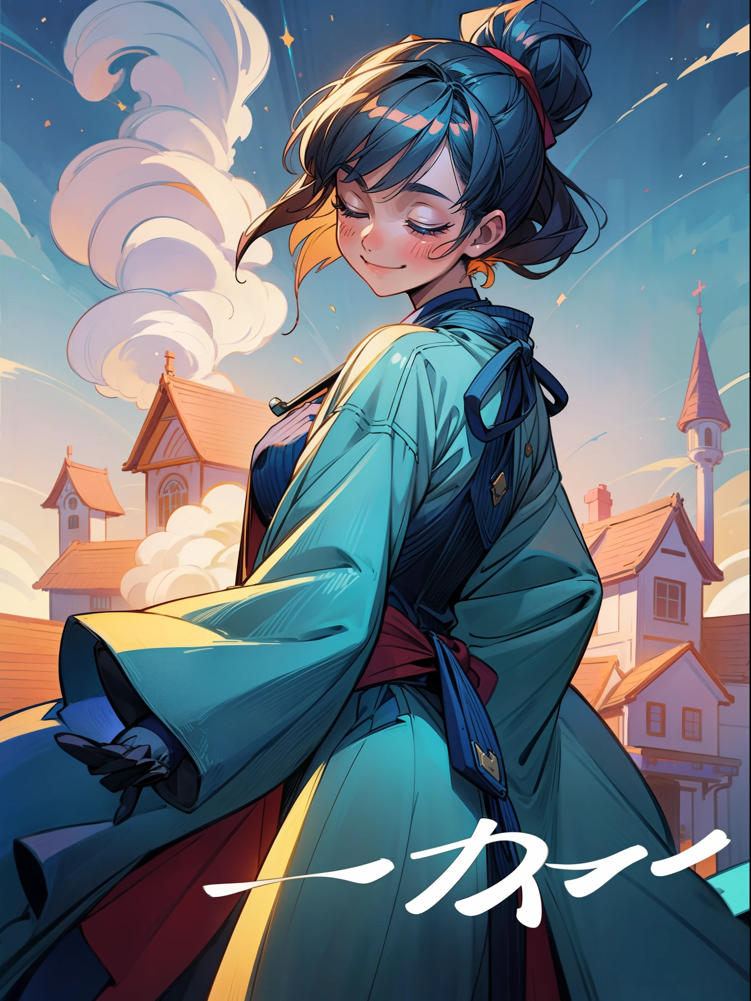 masterpiece, high quality, illustration, your name movie style, one woman, home, house, suit, undressing, back, closing eyes, smiling, close up