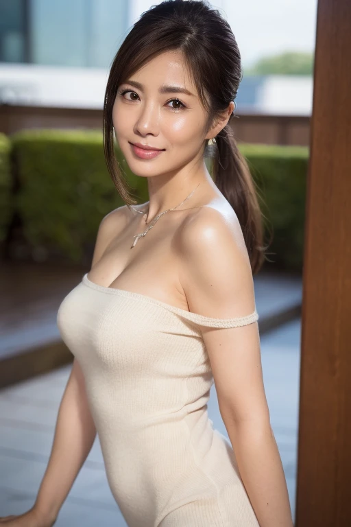 Best Quality, hight resolution, Hires, Skin definition, Detailed skin, Detailed eyes, Detailed face, 4K, 日本人A MILF, ((独奏)), (((55 years old))), (Wrinkles at the corners of the eyes:1.6), (nasolabial folds:1.3), A MILF, glamor, A sexy, Chromo-white skin, ((Longhaire, poneyTail)), Looking at Viewer,(((my skin is old))), ((muscles are old)), (((A slender))), ((Saggy udder)), (Saggy buttocks), ((Japanese Models)), 4K, (photoRealistic:1.5), Realistic, nffsw, Beautiful, Bimbo, Perfect makeup, small diamond necklace, piercings, ((Knitted off-the-shoulder dresses )), ssmile, Public places,