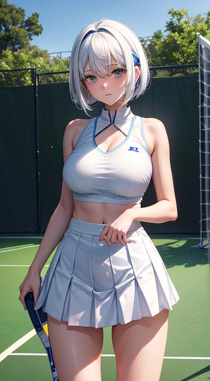 High school students　エロ　small tits　white  hair　bob　Naked　Being on the tennis court　Beautuful Women　tall　Constriction　Giving a　Have sex　　Wearing tennis wear　Sweating　teats　show breast