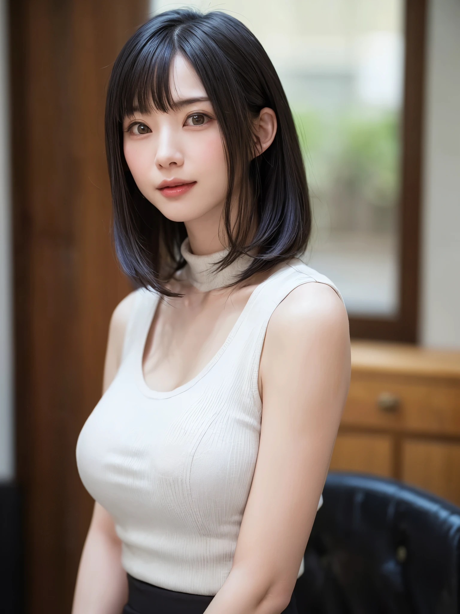 (masutepiece, top-quality、high-detail:1.4、Very attractive beauty、Add intense highlights to the eyes、Look firmly at the camera:1.4、A beautiful woman full of charm、Ideal ratio body proportions、Perfect Anatomy、Brunette Short Bob Hair、Lustrous hair、bangss:1.9、光沢のあるbangss:1.9、lipgloss),1girl in, report, Light brown shiny hair, muffler,realisitic, looking at the viewers、Tilt your head slightly, Bright colored crystal light blue eyes, short shiny hair、 White turtleneck outfit with a hole in the center of the chest,Sexy white turtleneck knit sweater with a round hole in the middle of the chest、 s lips, lipgloss, The upper part of the body、big eye、Lashes、A little red in the face、Embarrassing)、((italian road in winter))、((short hair with big eyes、Put very strong highlights in your students、{Gigantic|Big|Huge|Mega} breasts:1.4、very Bigger breasts、gazing at viewer、Very beautiful beauty、Put your ears out、long neck、little smiling、Beautiful teeth、Open your mouth and smile、Heart-shaped pupil))、28 year old、Very cute supermodel、