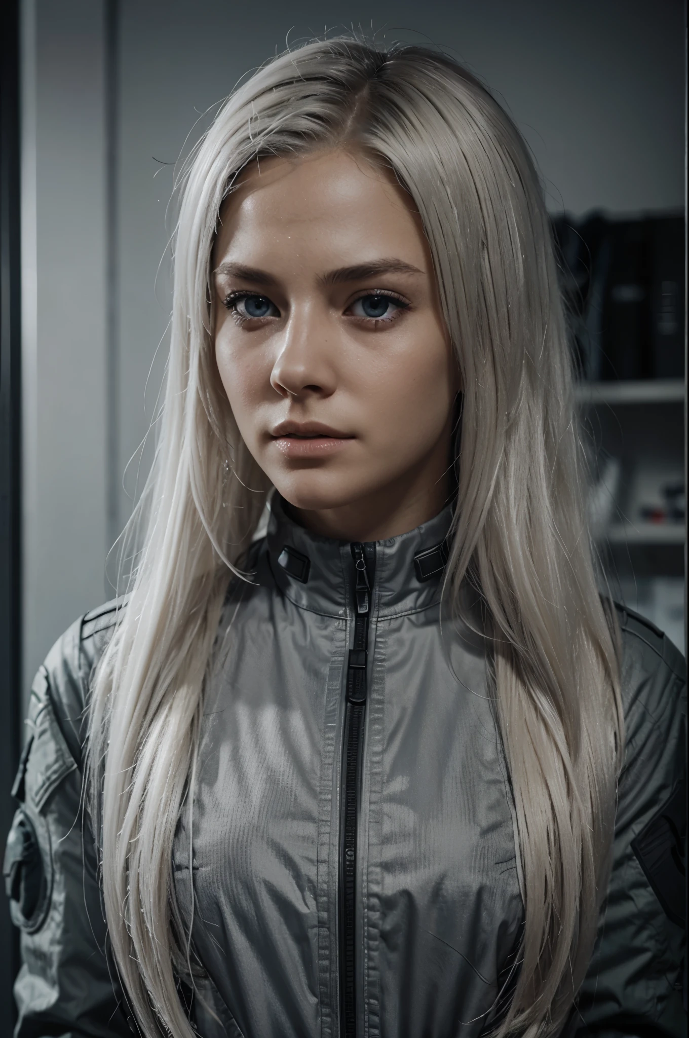 Call of Duty character with long platinum blonde hair and grey eyes